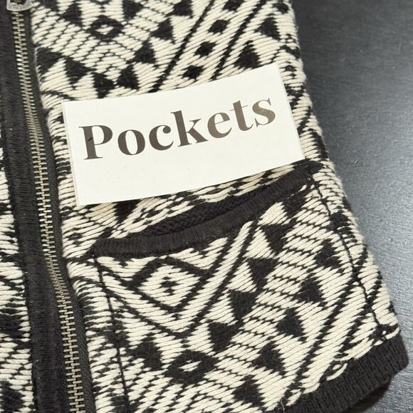 Lucky Brand Black White Aztec Moto Zip Boho Cardigan Sweater Womens Size Medium - Picture 10 of 12